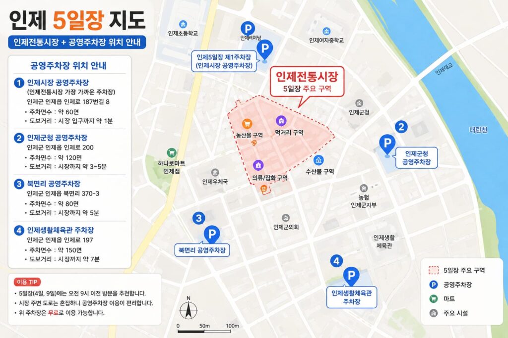 인제 5일장 장날 캠핑 코스 인제전통시장 위치 지도